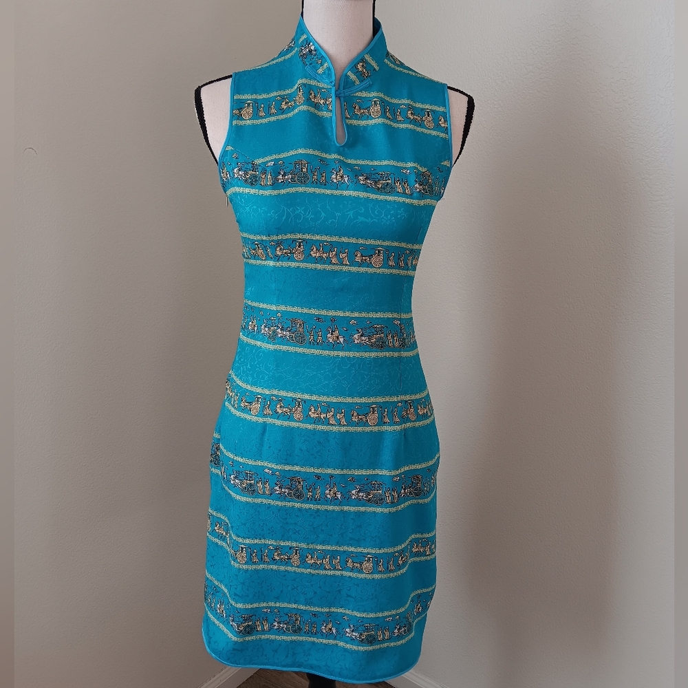 VINTAGE Asian Turquoise Dress